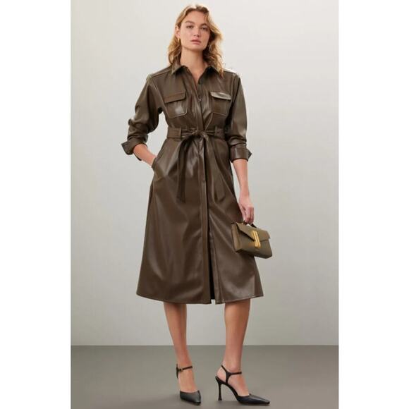 50. Marissa Webb Faux Leather Trench Dress Womens 6 Edgy Dark Academia Matrix - Picture 1 of 10